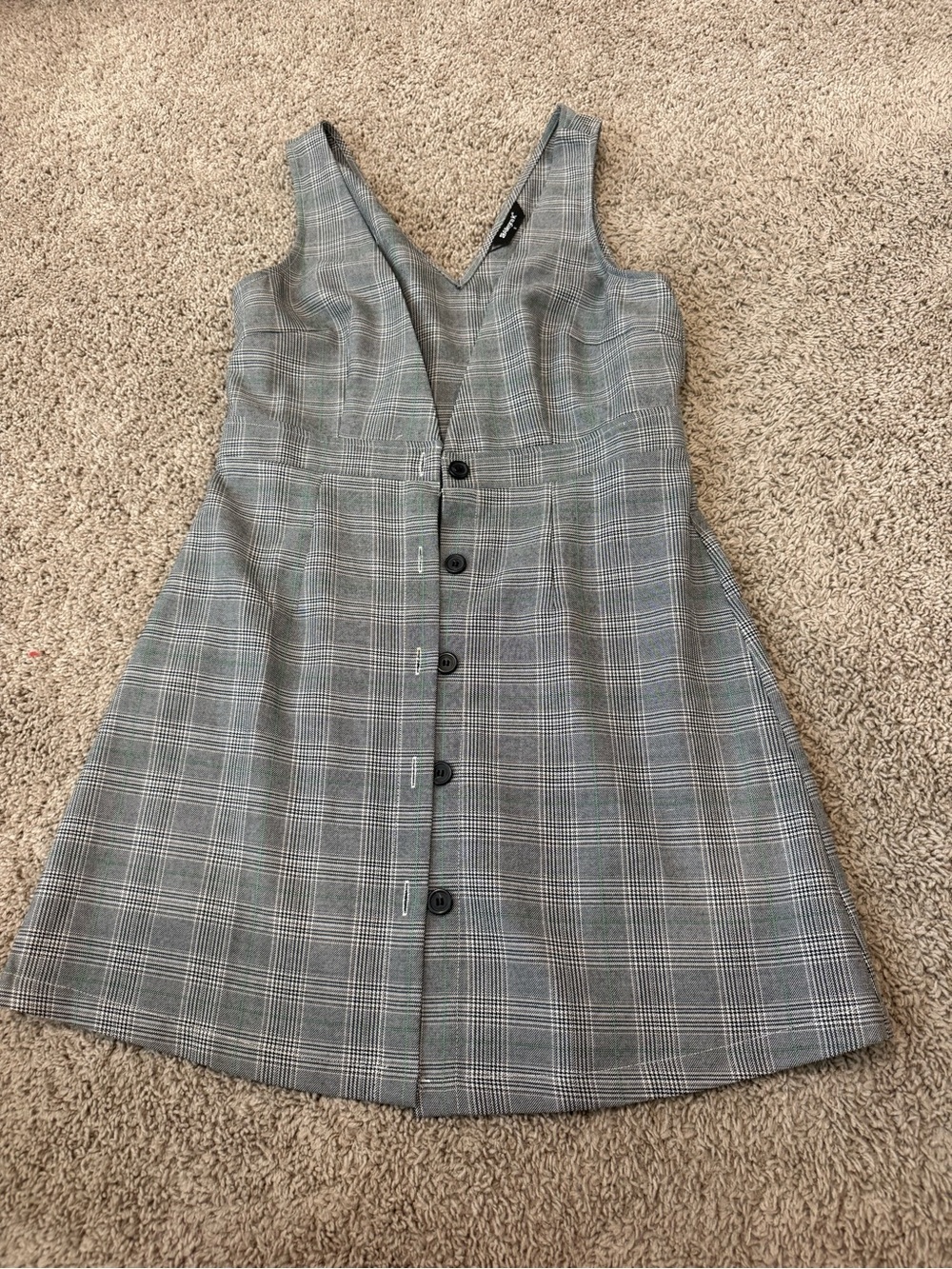 ✨Allegra K Plaid Button-Front V-Neck Dress - Gray